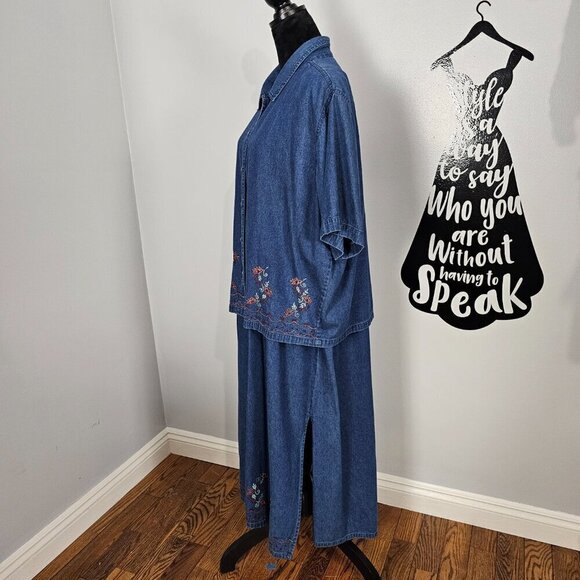 Sarin New York Vintage Boho Embroidered Top And Sleeveless Maxi Jean Dress Set - Picture 5 of 11